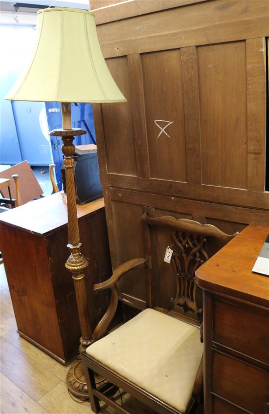 A George III mahogany chair having pierced vase splat and a parcel-gilt and walnut standard lamp